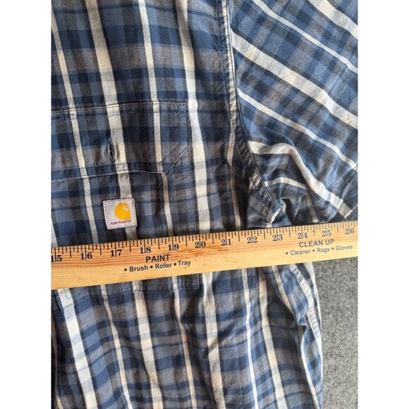 Carhartt Mens Loose Fit Plaid Short-Sleeve Button-Up Shirt 2XL Blue - Picture 7 of 8
